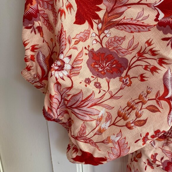 Knox Rose XXL Floral Pink & Red Button-Up Blouse With Smocked Waist & Puff Sleev - Picture 6 of 9